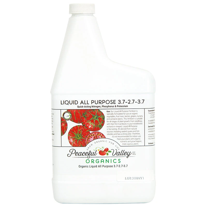Peaceful Valley Organics All Purpose Liquid Fert 3.7-2.7-3.7 (1 Quart) 3 Peaceful Valley Organics All Purpose Liquid Fert 3.7-2.7-3.7 (1 Quart)